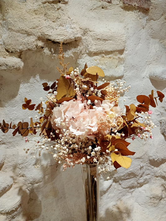 Bouquet d'hortensia, eucalyptus, gypsophile stabilisés