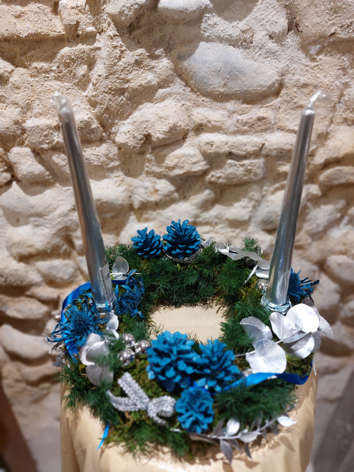 Couronne de l'Avent bleue (centre de table)